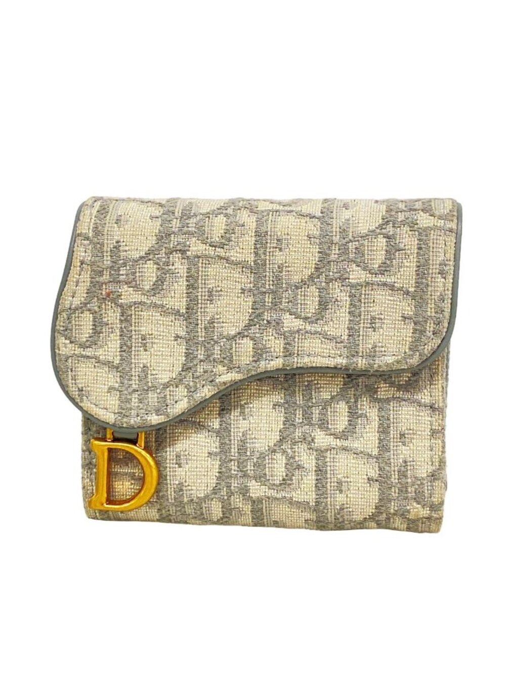 Dior Trifold Wallet Saddle Canvas Gray Gold